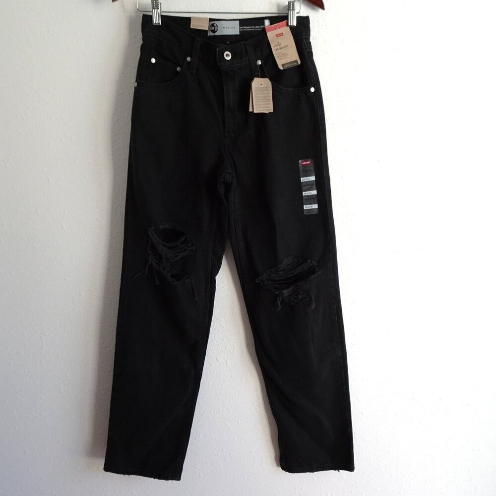 Levi's Baggy Jeans Women's Size 26x31 Black Denim Silvertab Distressed Straight